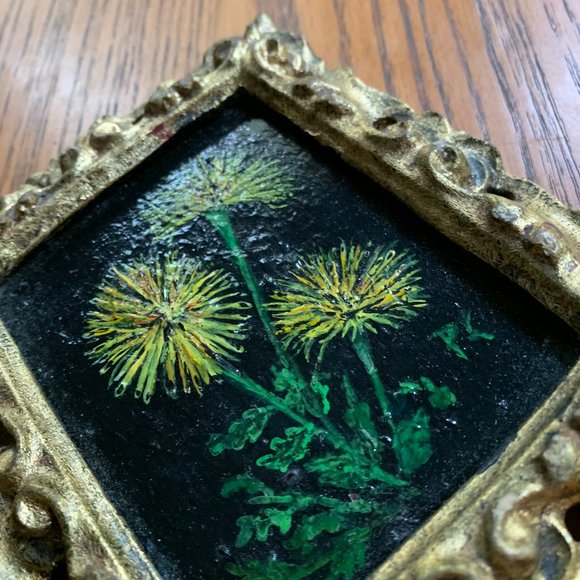 VTG 4 Floral Original Oil Paintings Gold Frames Black Philippa Connolly 1970 - Picture 6 of 16